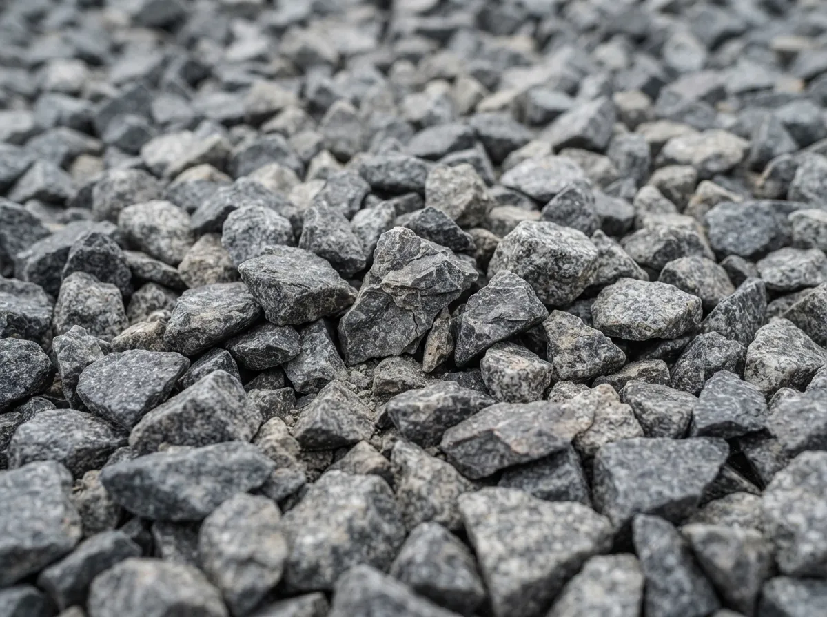 Close-up of grey crushed angular gravel