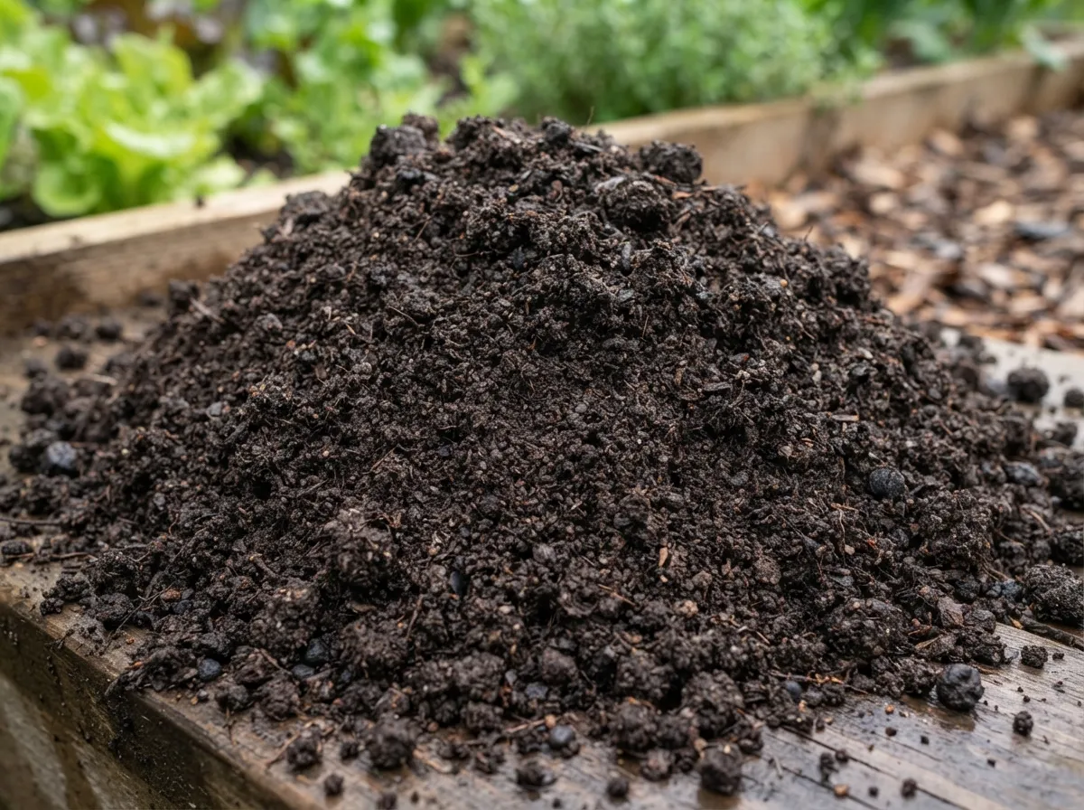 Close-up of dark screened topsoil